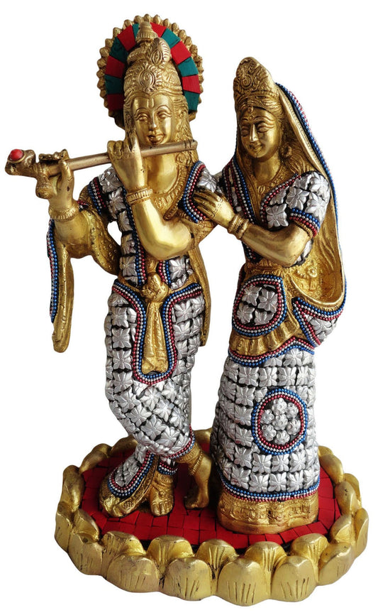 Brass Radha Krishna Same Base Stone God