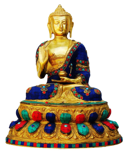 Brass Budha Statue With Turquoise Stone