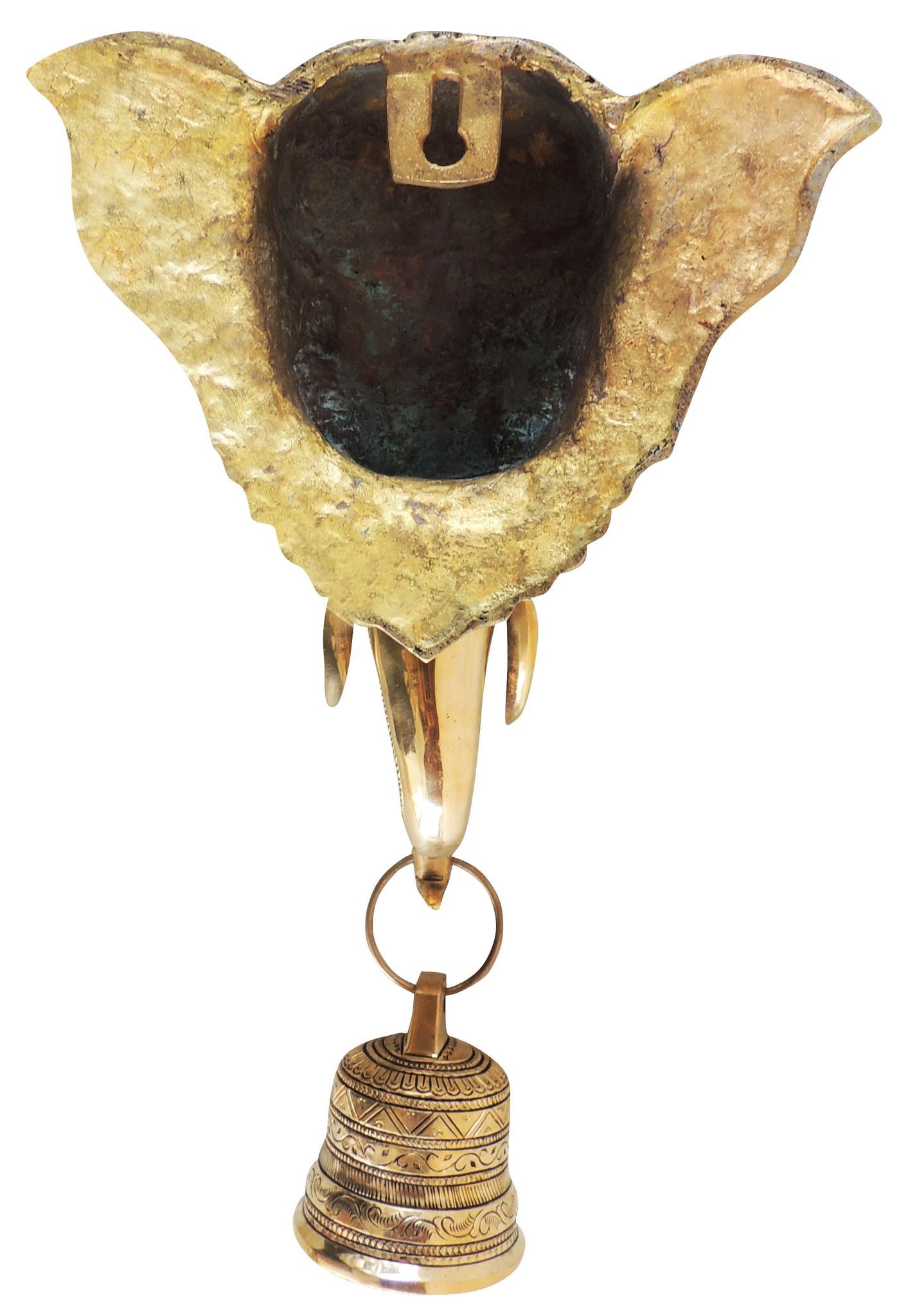 Brass Elephant Face With Bell Statue