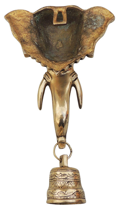 Brass Elephant Face With Bell Statue