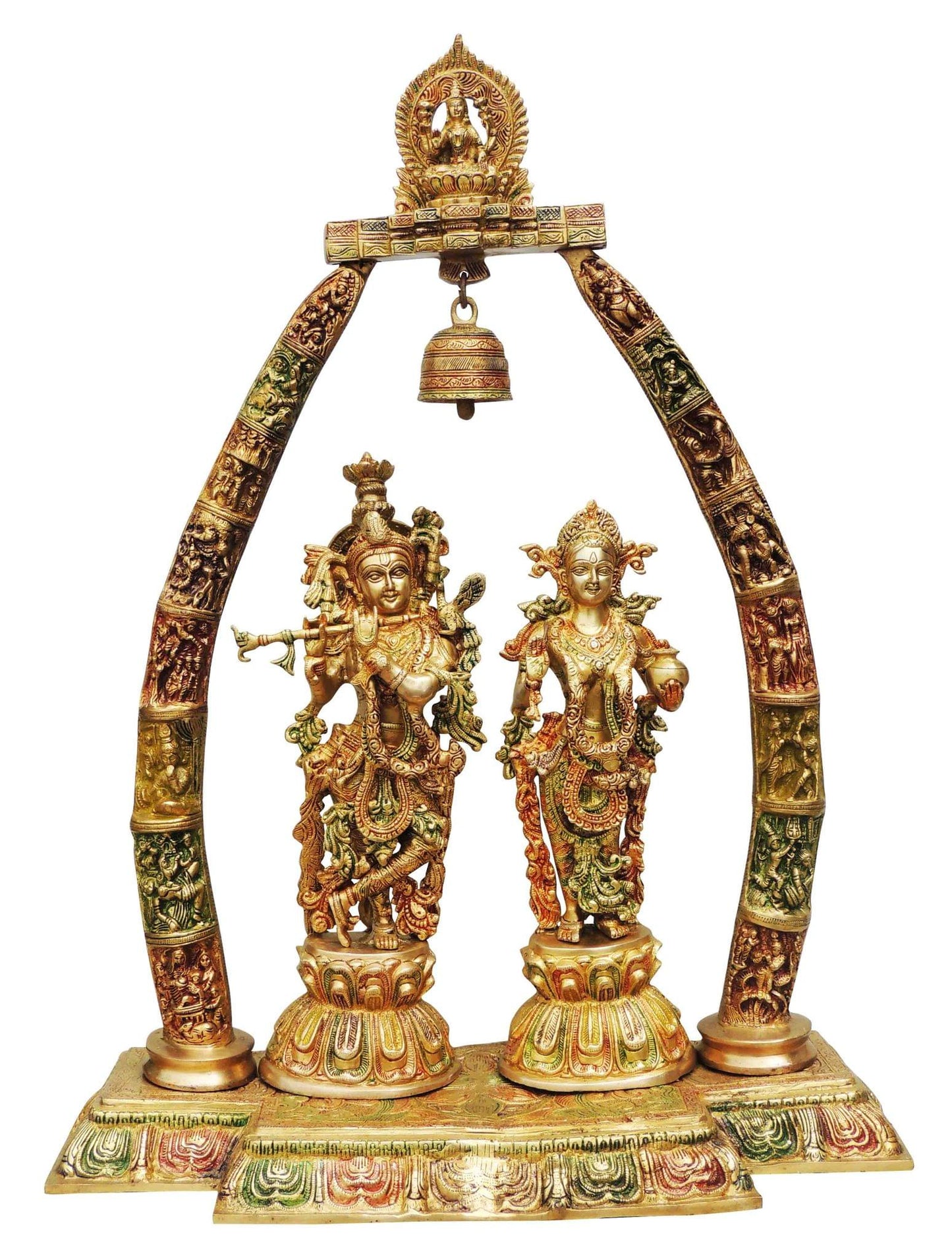 Brass Radha Krishna Darbar Colour Statue