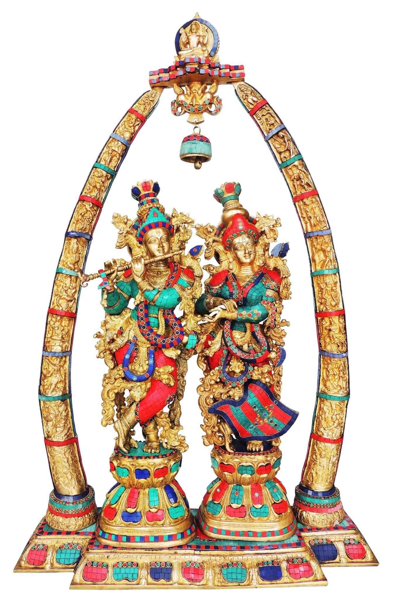 Brass Radha Krishna Darbar Stone Work