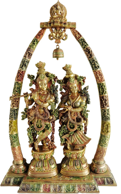 Brass Radha Krishna Darbar Colour God Statue