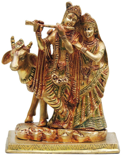 Brass Radha Krishna With Gaye God Statue