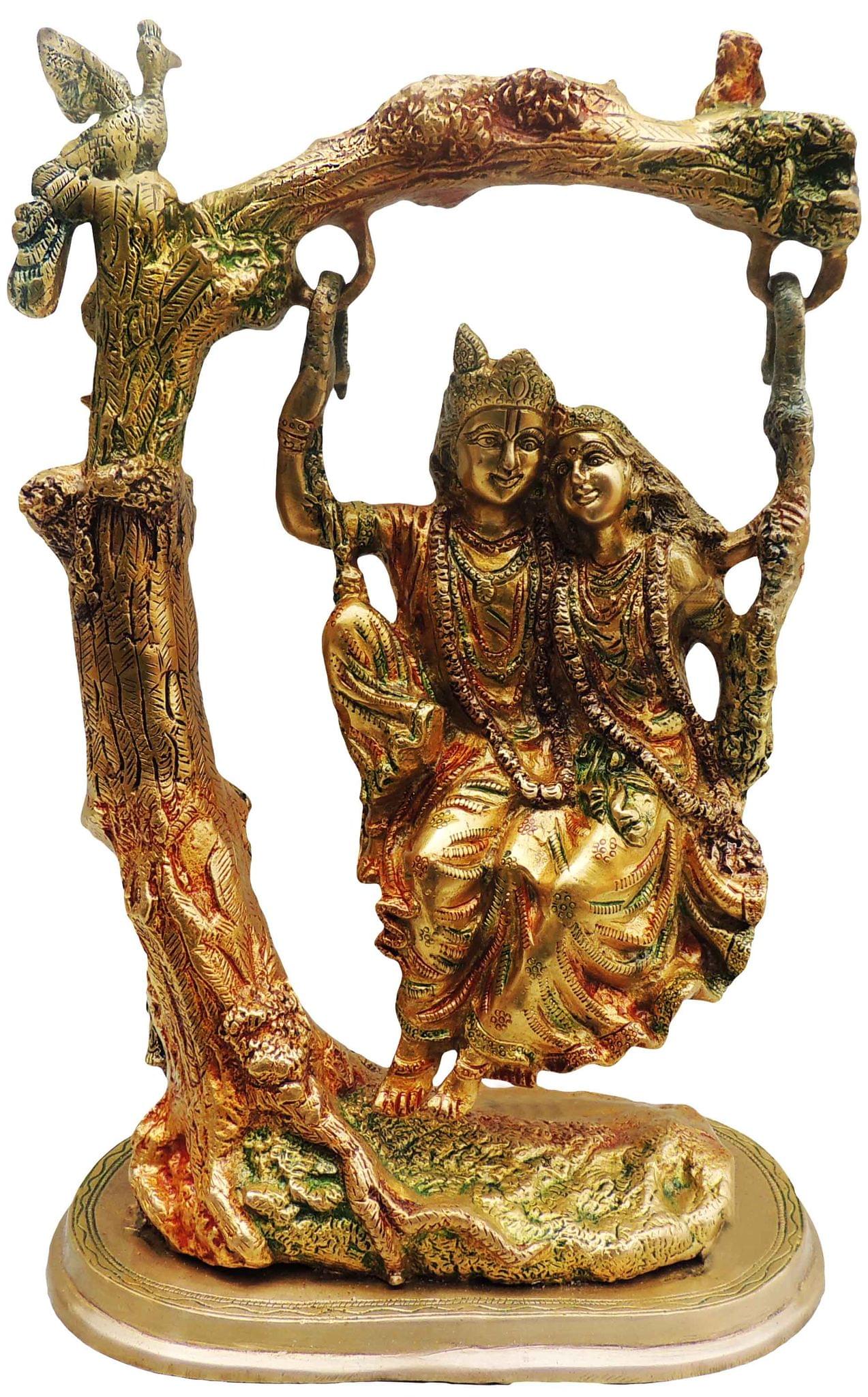 Brass Radha Krishna Jhula Colour Statue