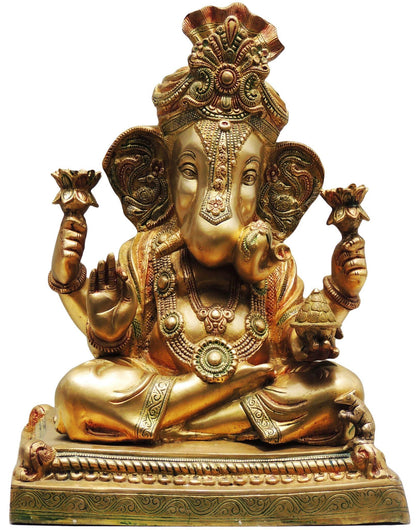 Brass Pagdi Ganesh Statue