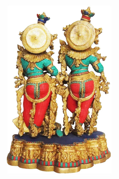 Brass Radha Krishna Same Base Big Stone