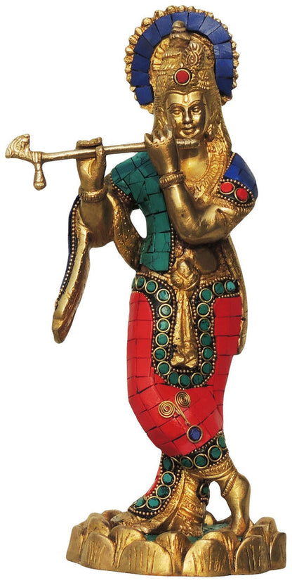 Brass Krishna Stone Idol