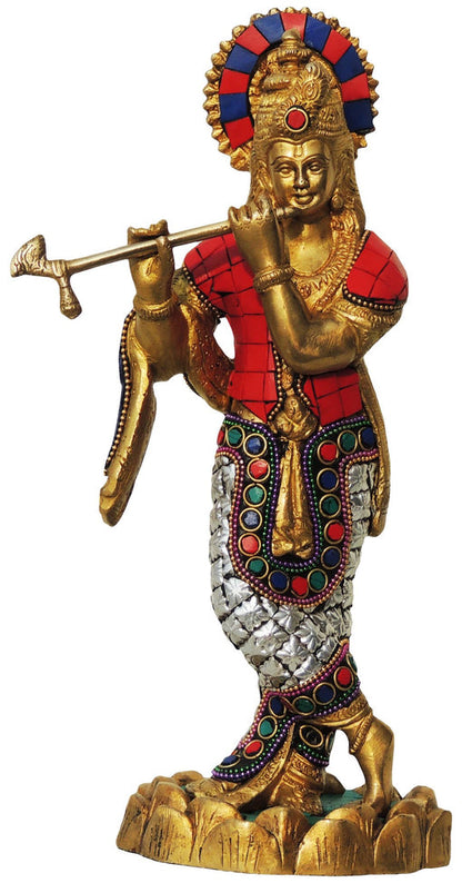 Brass Krishna Stone Idol