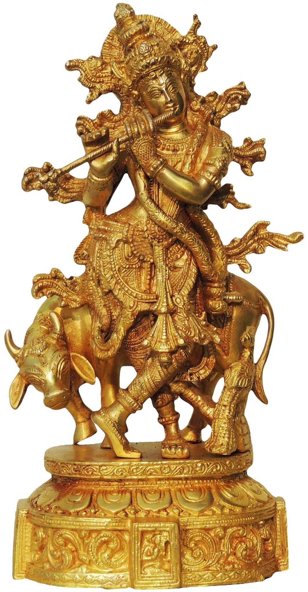 Brass Cow Krishna Idol