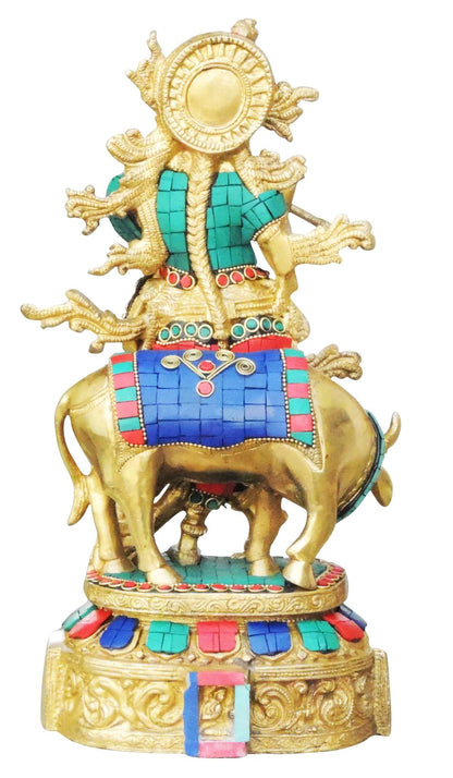 Brass Cow Krishna Stone Idol