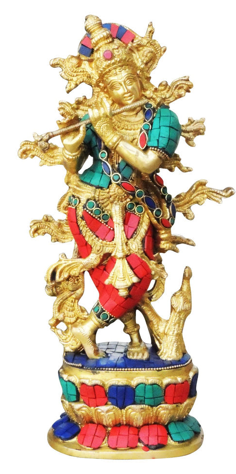 Brass Krishna Stone Idol