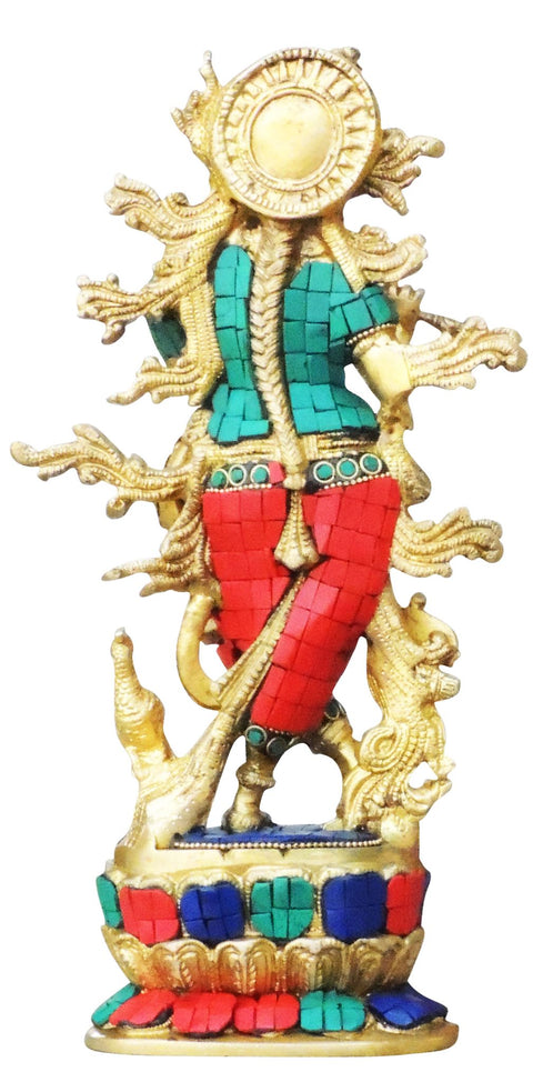 Brass Krishna Stone Idol