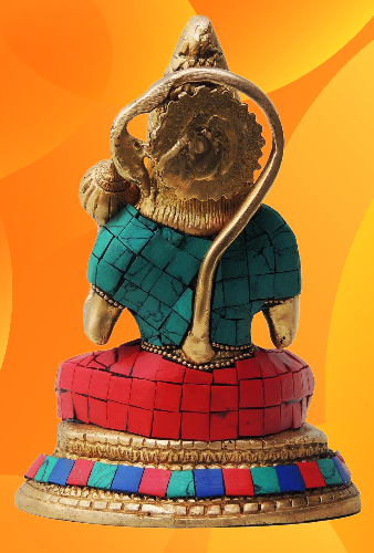 Brass Hanuman With Turquoise Coral Statue