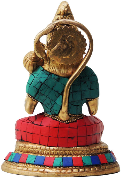 Brass Hanuman With Turquoise Coral Statue