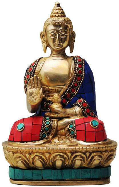 Brass Budha Statue With Turquoise Coral