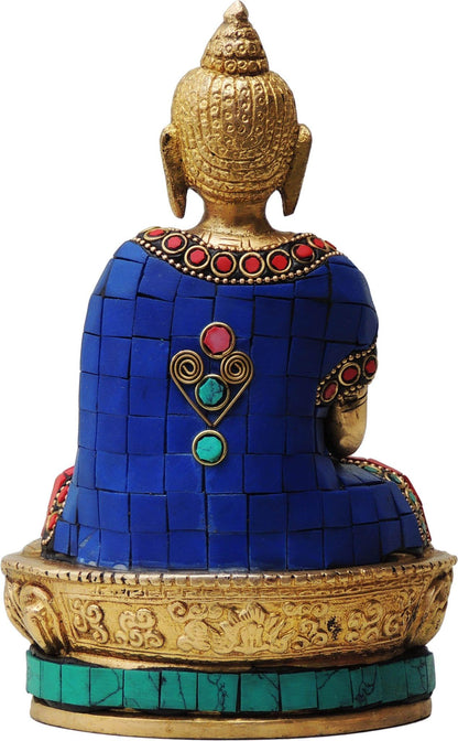 Brass Budha Statue With Turquoise Coral