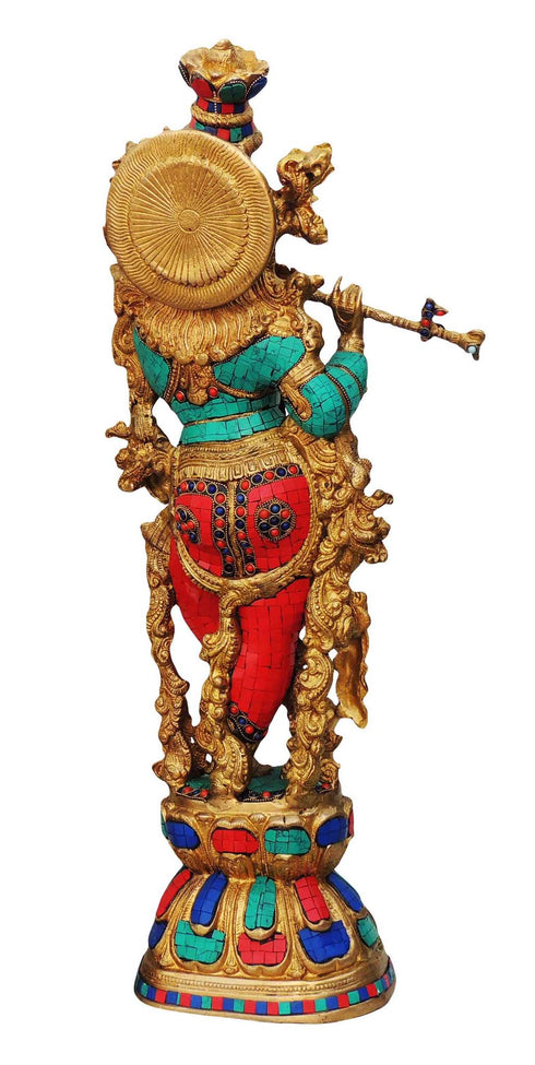 Brass Krishna Stone Finish Idol