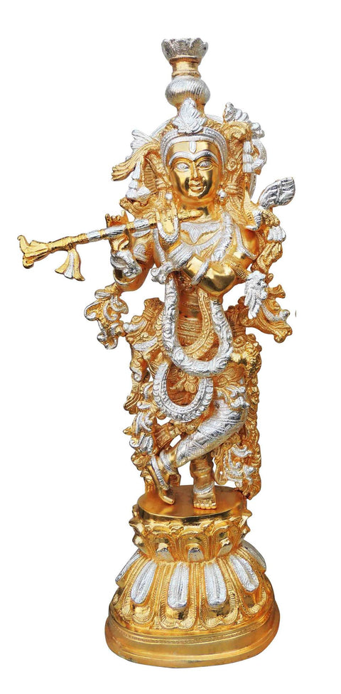 Brass Krishna In Two Tone Finish Statue