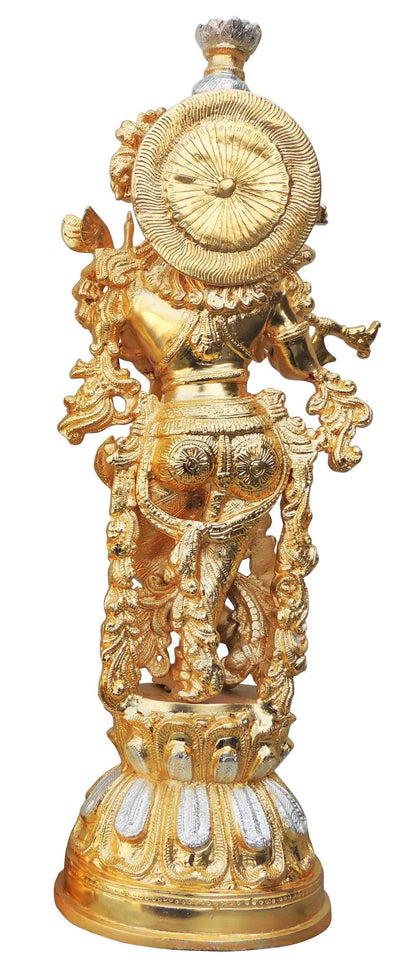 Brass Krishna In Two Tone Finish Statue