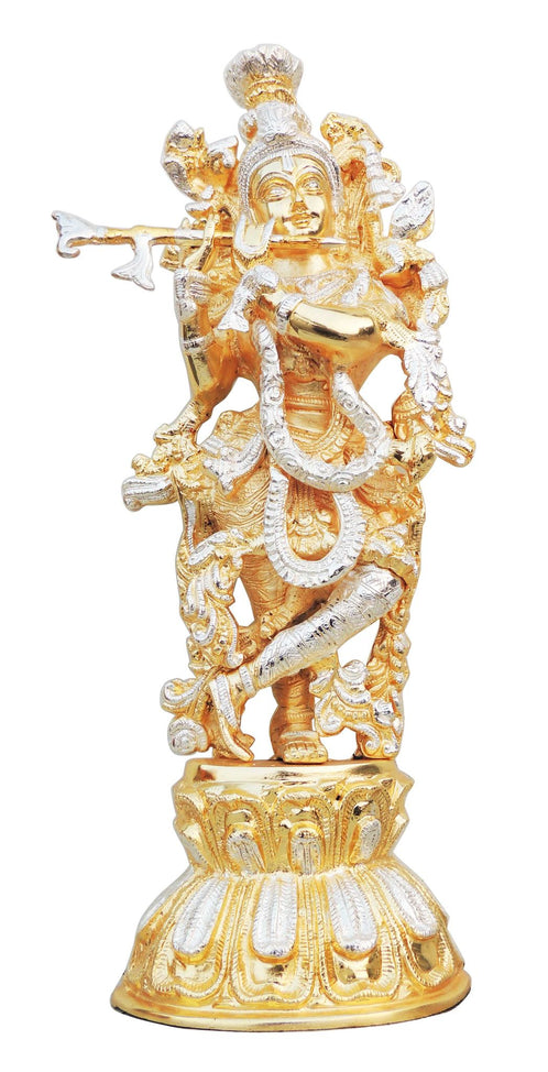 Brass Krishna In Two Tone Finish Statue