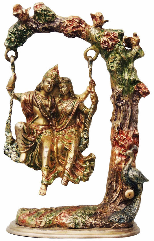 Brass Radha Krishna Jhula Colour God Idol