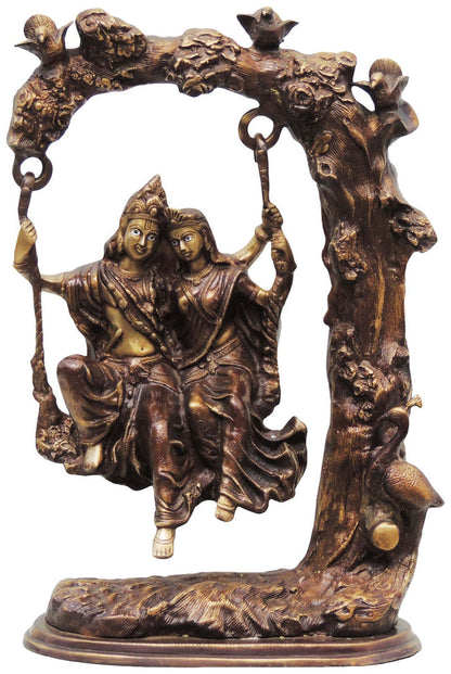 Brass Radha Krishna Tree Jhula Statue