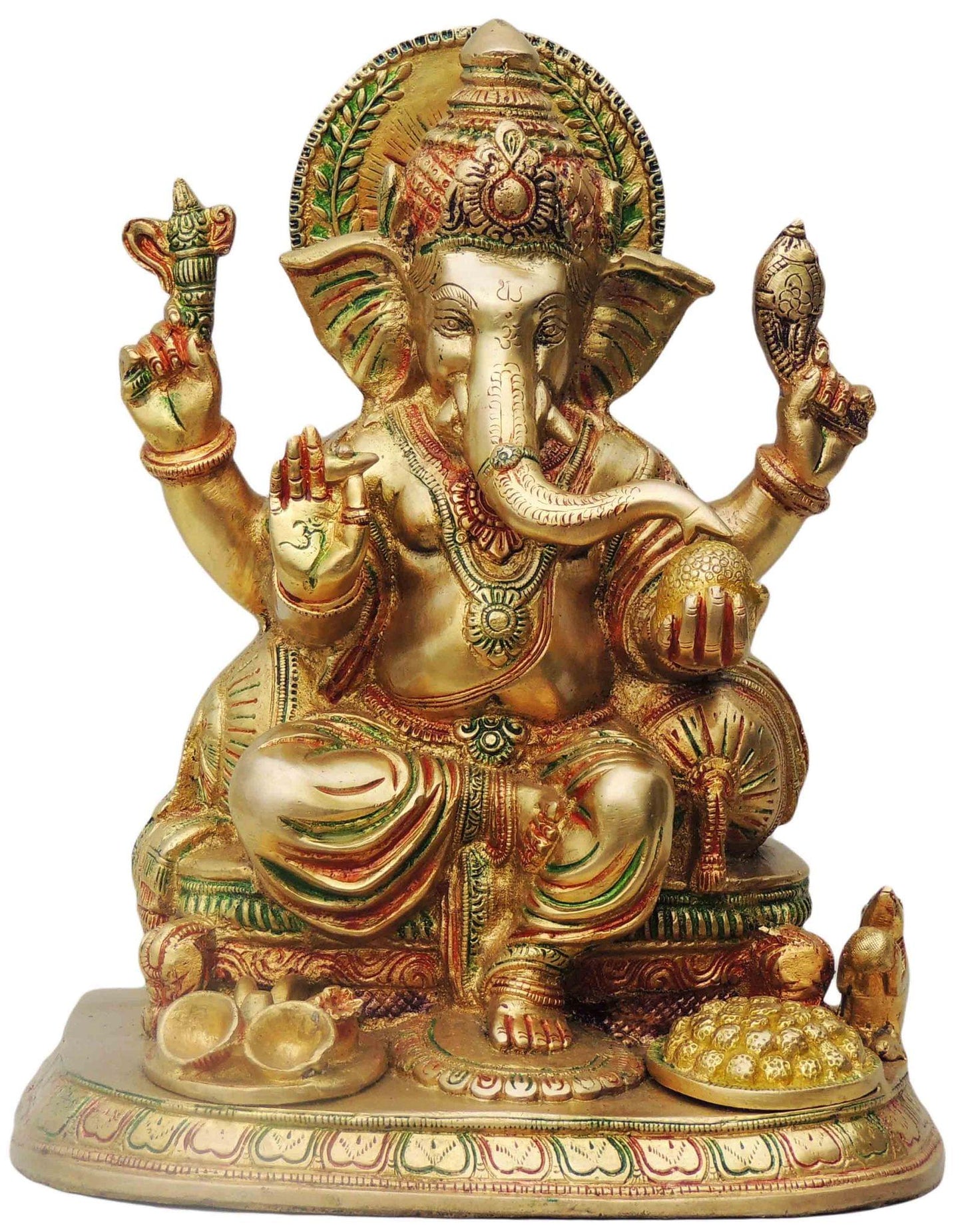 Brass Ganesh Ji With Colour God Statue