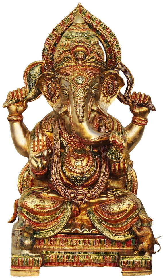 Brass Ganeshji With Base God Idol Statue