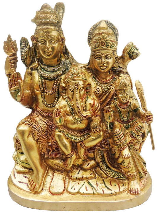 Brass Shiv Parivar Colour Idol Statue | Shiv Family Idol