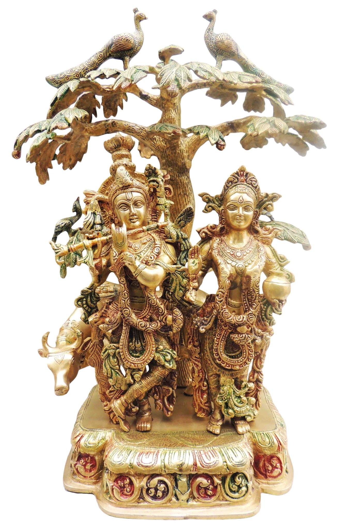 Brass Tree Radha Krishna Colour Statue