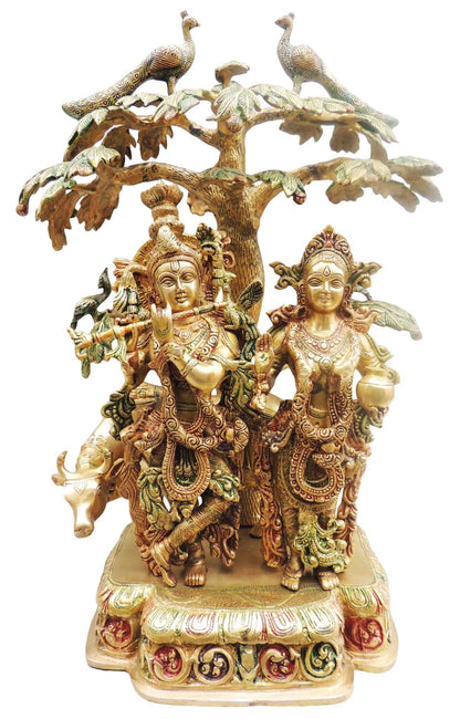 Brass Tree Radha Krishna Colour Statue