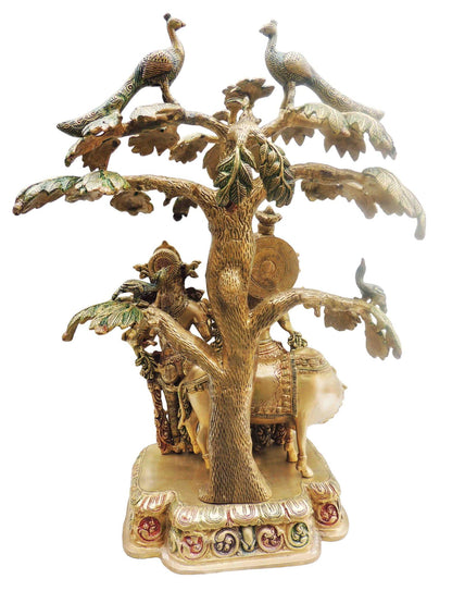 Brass Tree Radha Krishna Colour Statue