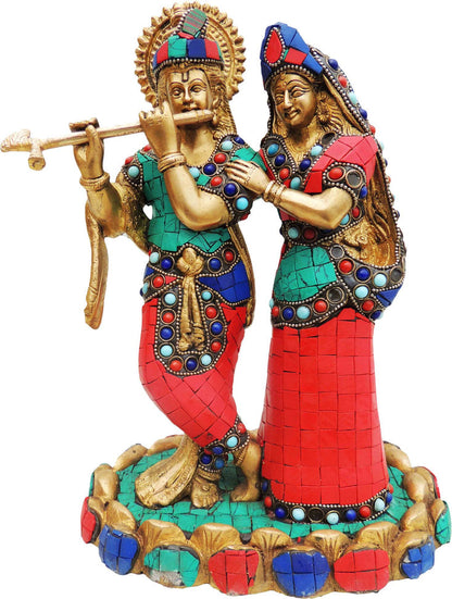 Brass Radha Krishna Base Stone Work Idol