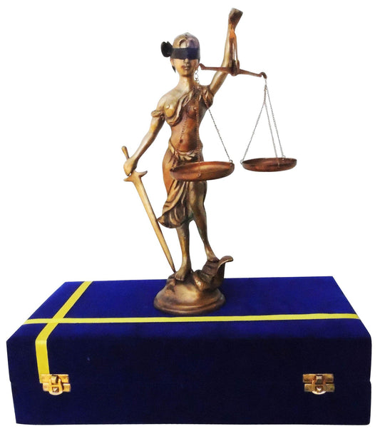 Brass Justice Lady Statue With Velvet Box