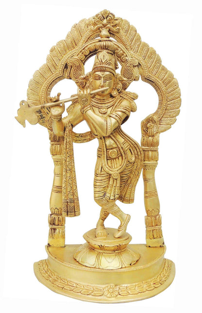 Brass Krishna Standing Darbar Sf Yellow