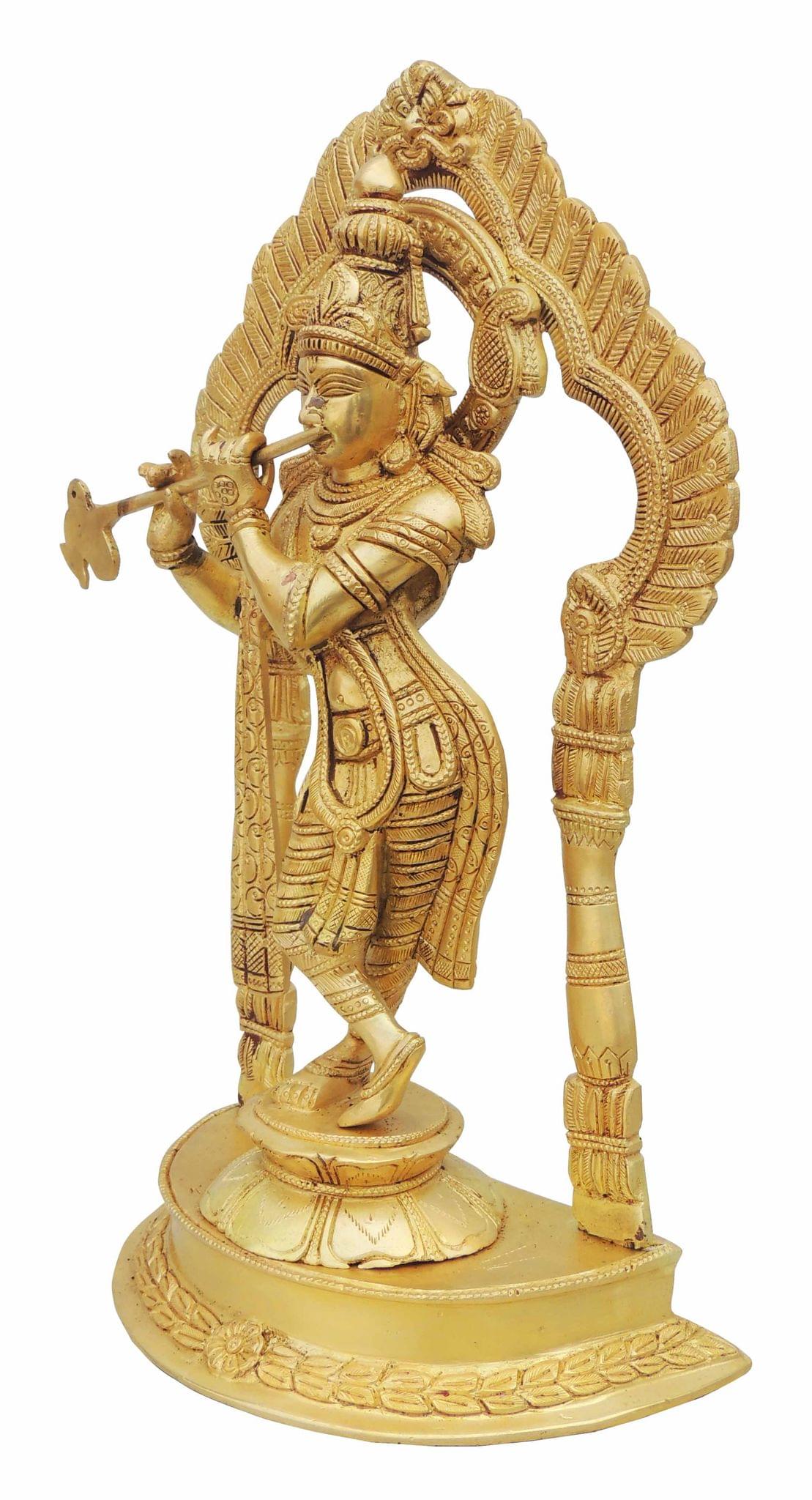 Brass Krishna Standing Darbar Sf Yellow