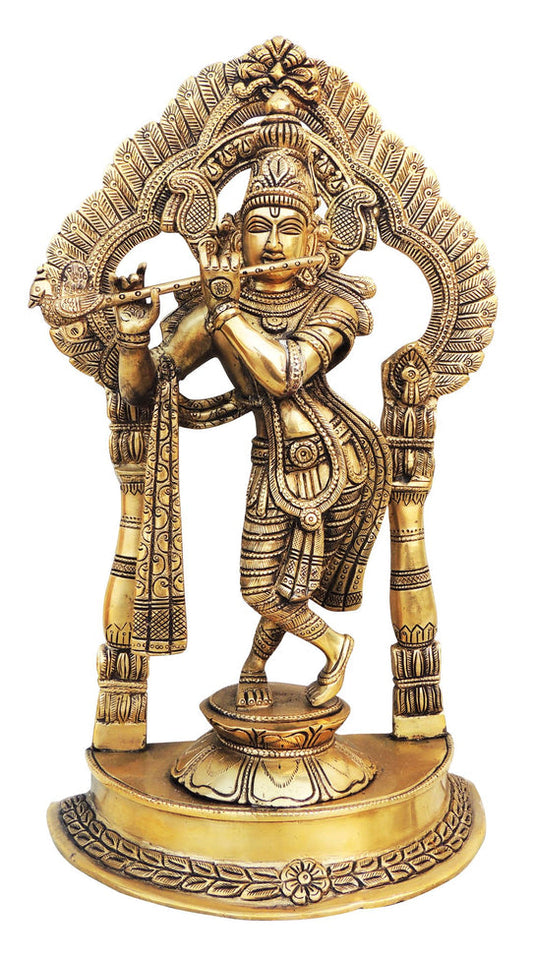 Brass Krishna Standing Darbar Sf Antique