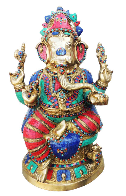 Brass Ganesh Ji Big Stone God Idol Statue