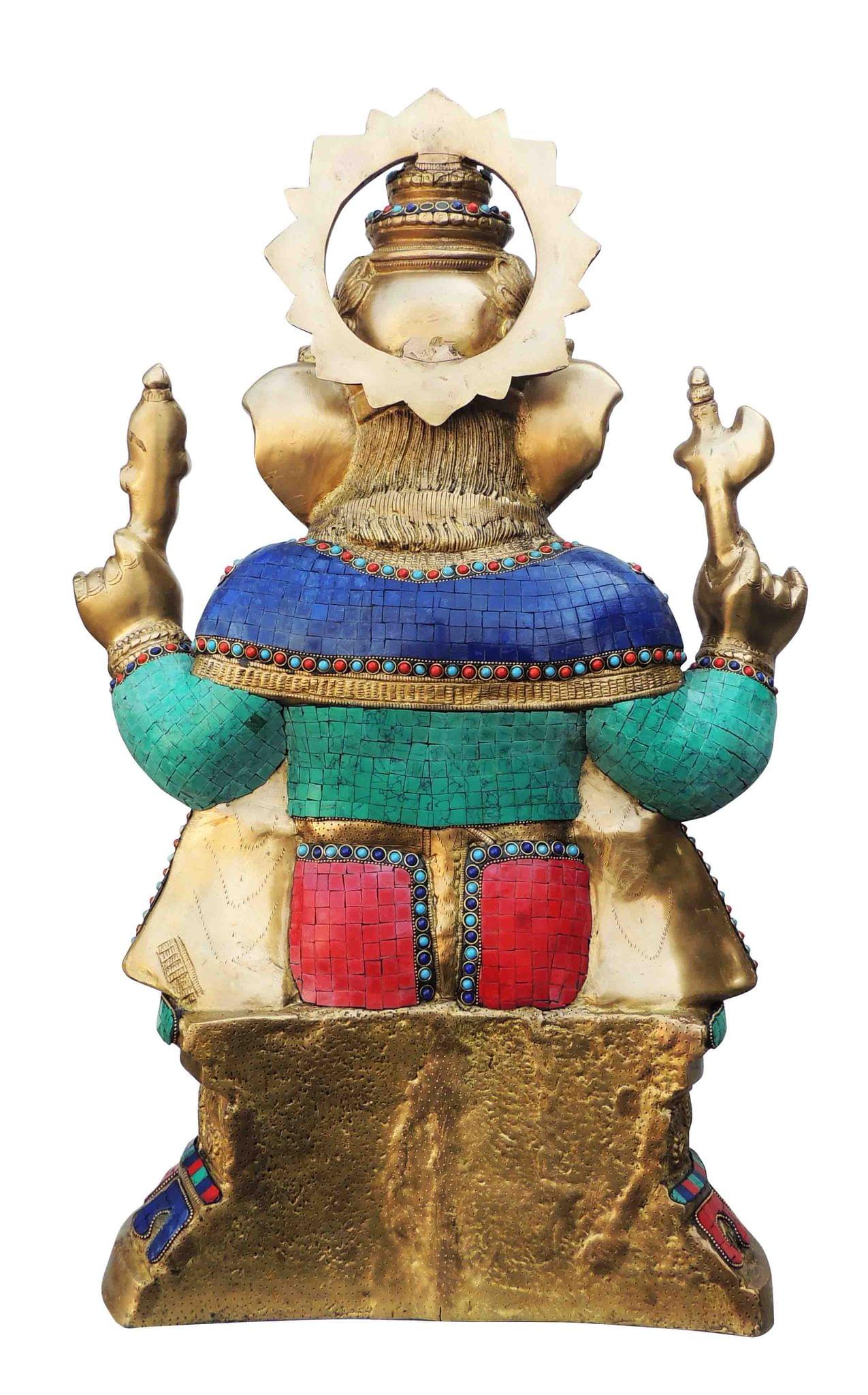 Brass Ganesh Ji Big Stone God Idol Statue