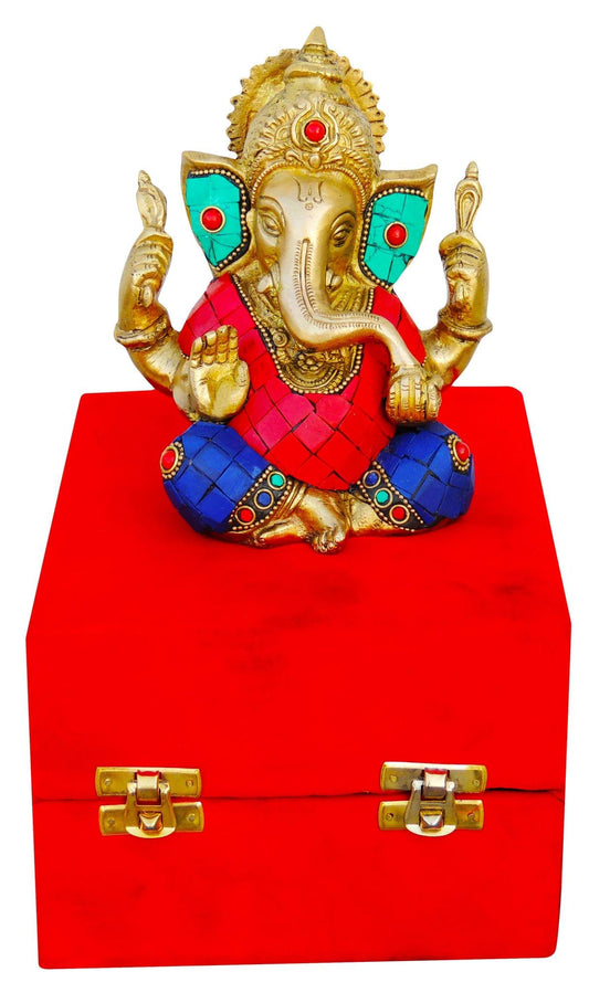 Brass Ganesh Ji Stone God Idol Statue