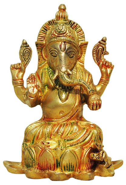 Brass Lotus With Ganesh God Idol