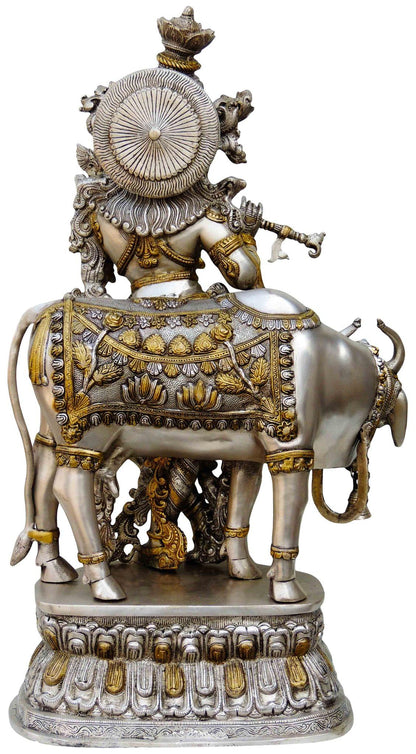 Brass Krishna With Cow Idol