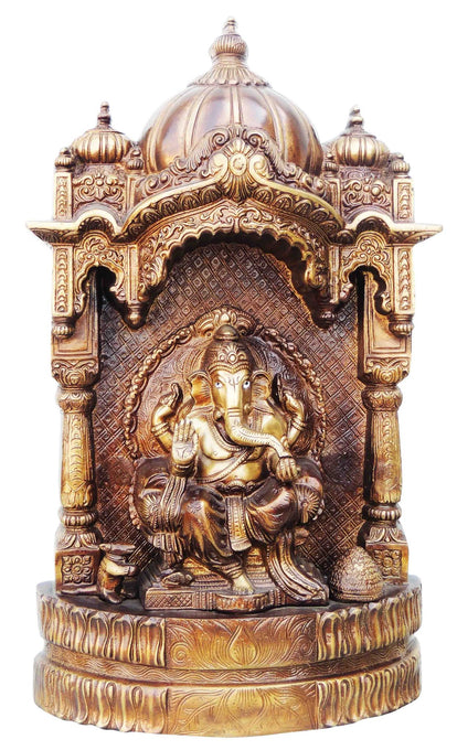 Brass Idol Ganesh Ji With Temple God