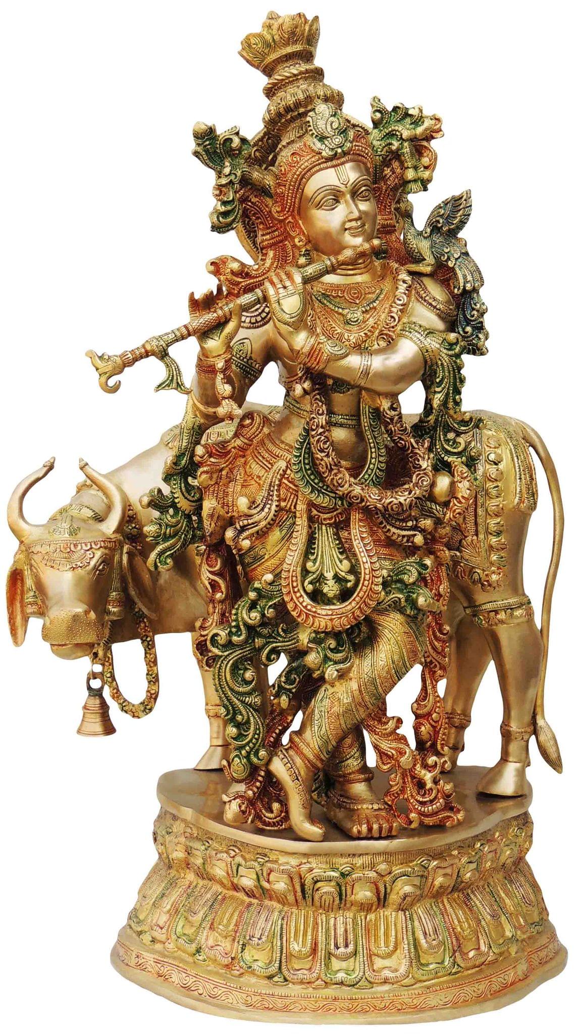 Brass Krishna With Cow Big Idol