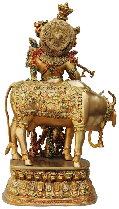 Brass Krishna With Cow Big Idol