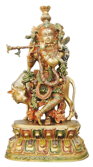 Brass Krishna With Cow Big Idol