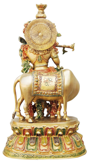 Brass Krishna With Cow Big Idol