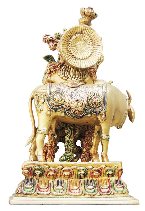 Brass Krishna With Cow Big Idol