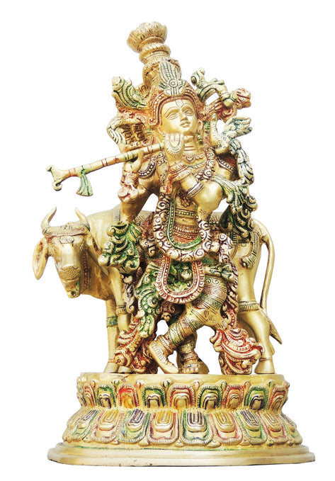 Brass Krishna With Cow Big Idol